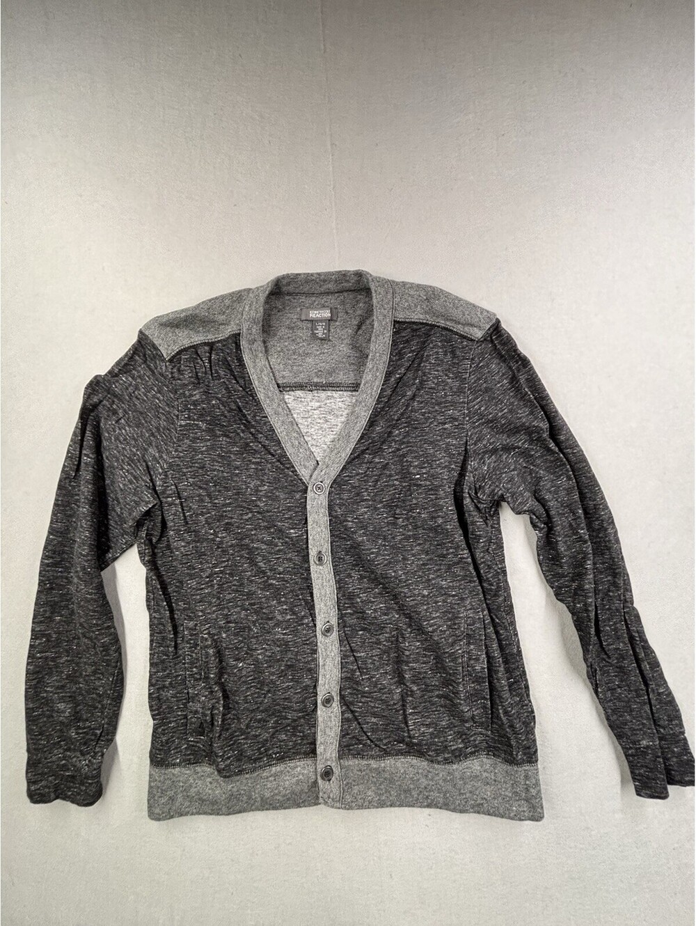 Kenneth Cole Reaction Men’s Cardigan Sweater Gray 100% Cotton Large Button Down
